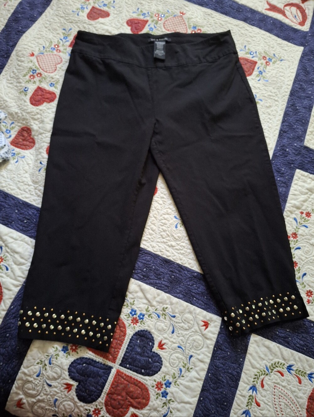 ZAC & RACHEL WOMENS SZ 16 BLACK PULL ON CAPRIS W METAL STUDDS ON HEM LINE PRE- - Picture 2 of 10